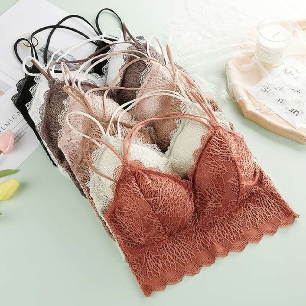 CLEARANCE Mocha Double Strap Padded Lace Bralette One Size - Picture 3 of 3